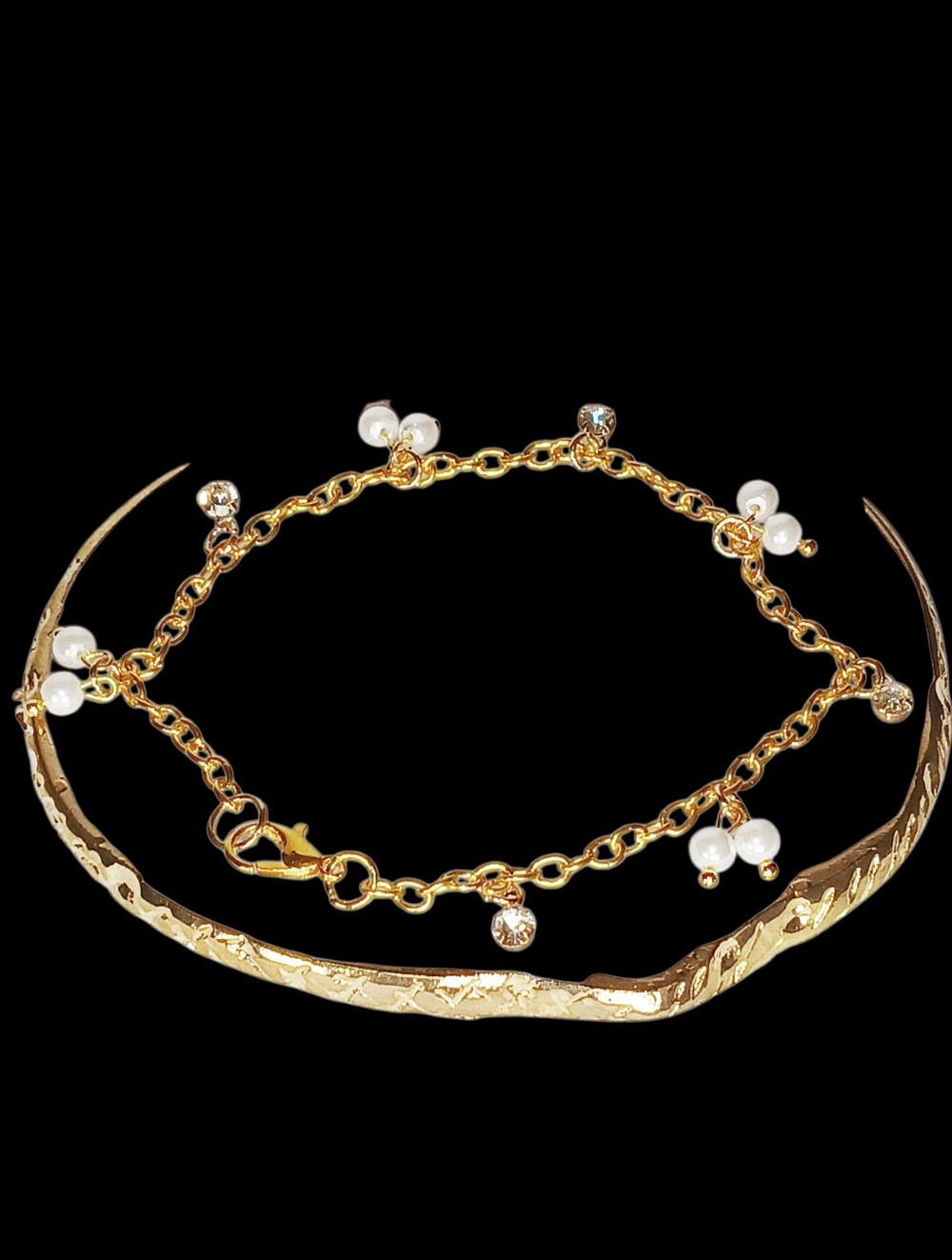 Gold Charm Bracelet Pearl Sparkle Coquette Girl Moden Retro Glam Balletcore 60s